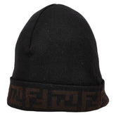 フェンディ ズッカ ニットキャップ ニット帽 ブラック ブラウン ウール レディース FENDI 【中古】
